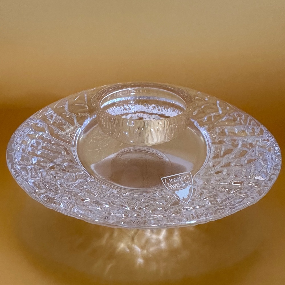 Orrefors Sweden Lars Hellsten Crystal Votive Discus Tealight Candle Holder